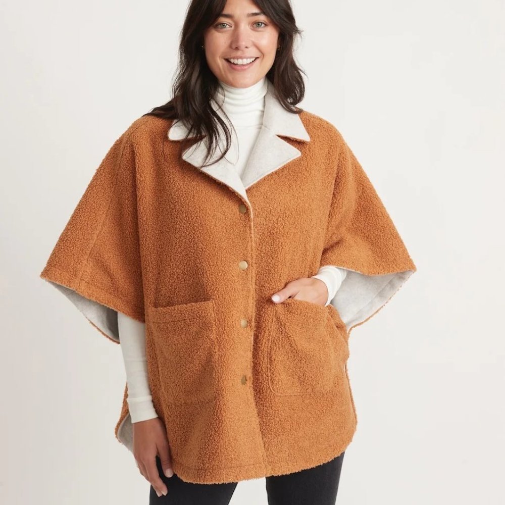 Marine Layer Marin Reversible Poncho in Cashew